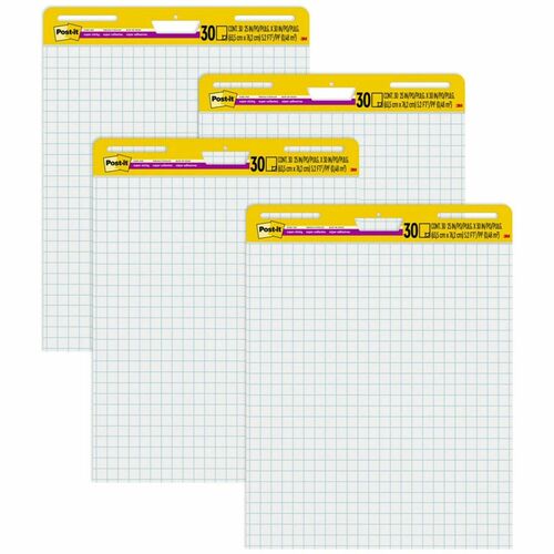 3M Easel Pad,Self-stick,Faint Grid,30 Sheets,25"x30",4/CT,WE
