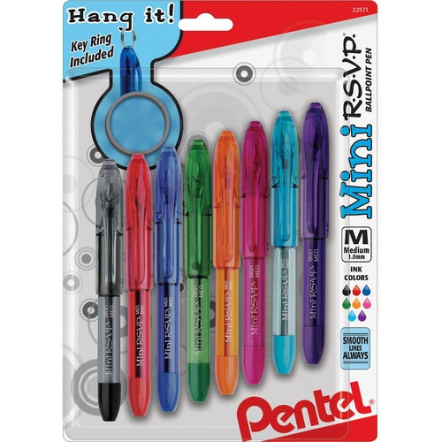 Pentel Mini Ballpoint Pen,Medium,Rubber Grip,Nonrefillable,8/PK,Ast