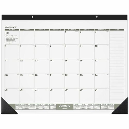 AT-A-GLANCE Monthly Desk Pad,12-Mth Jan-Dec, 22"x17", BK Headband/GN