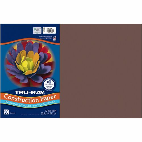 Pacon Construction Paper,76 lb.,12"x18",50/PK,Dark Brown