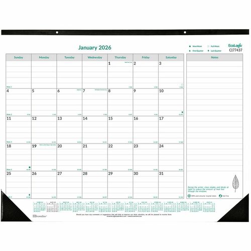 Rediform Desk Pad, Monthly Jan-Dec, Recycled, 1PPM, 22"x17"