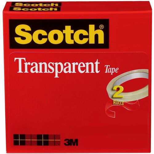 3M Transparent Tape, 3" Core, 1/2"x2592", 2/PK