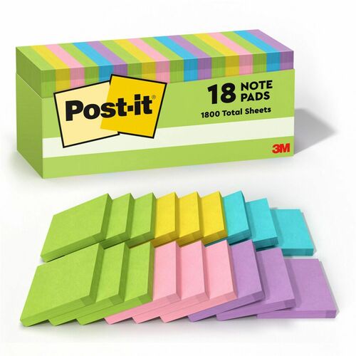 3M Note Pads,3"x3",Cabinet Pk,100 Sht/Pad,18/PK,Jaipur