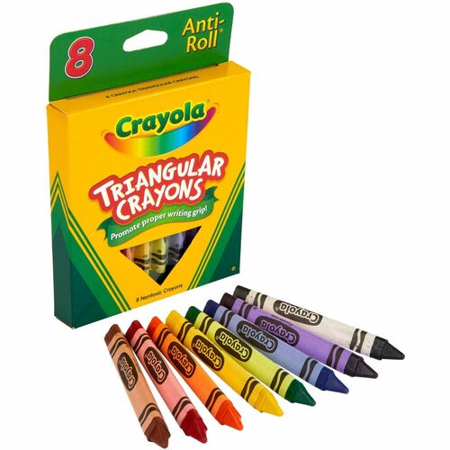 Crayola Crayons, Anti-Roll, Triangular, Nontoxic, 8/BX, Assorted