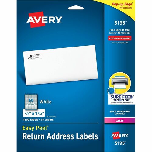 Avery Laser Labels, Mailing, 2/3"x1-3/4", 1500/BX White