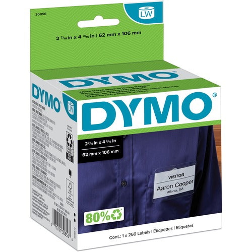 Dymo Name Badge,Nonadhesive, 4-3/16"x2-7/16", 250/RL, White-DYM30856