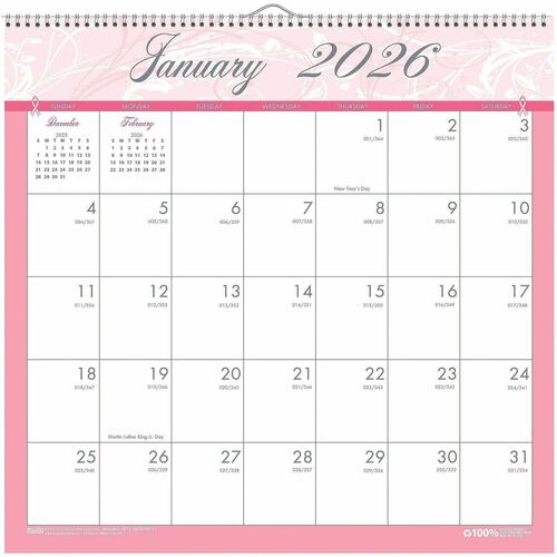 House Of Doolittle Wall Calendar, 1PPM, 12 Months, Jan-Dec,12"x12", Pink BCA-HOD3671