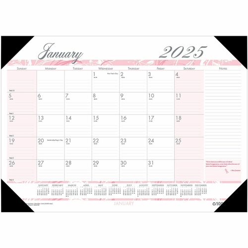 House Of Doolittle Desk Pad,Breast Cancer,12 Mth,Jan-Dec,18-1/2"x13",Pink/GY-HOD1466