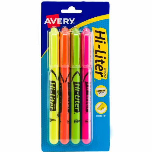 Avery Highlighters, Pen Style, Chisel Point, 4/PK, FL AST