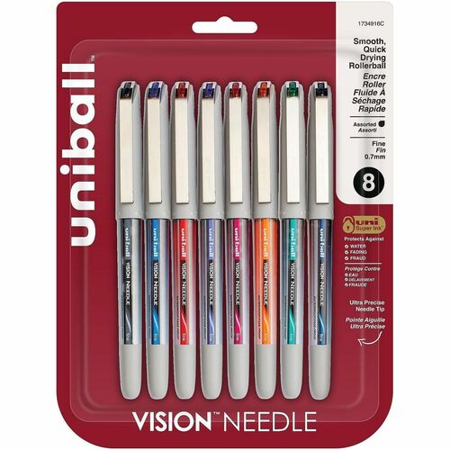 uni-ball Corporation Rollerball Pen, Soft Grip, Needle Tip, 0.7mm, 8/PK, AST