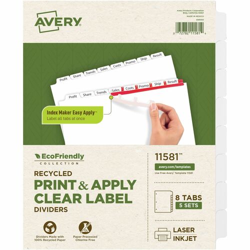 Avery Laser/Inkjet Dividers, 8-Tab, 5 Sets/PK, 11"x8-1/2",WE