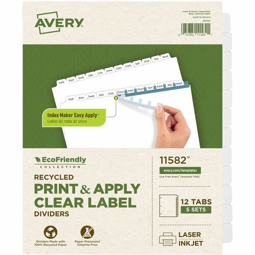Avery Laser/Inkjet Dividers, 12-Tab, 5 Sets/PK, 11"x8-1/2",WE