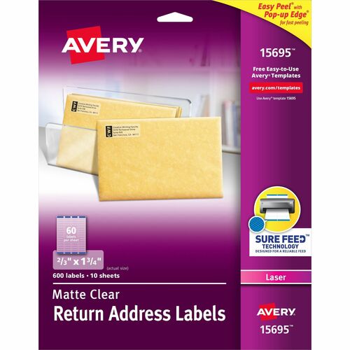 Avery Laser Labels, Return Address, 2/3"x1-3/4", 600/PK, Matte CL