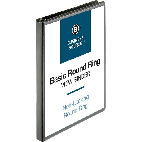 Business Source View Binder, w/ 2 Inside Pockets, 1/2" Capacity, Black