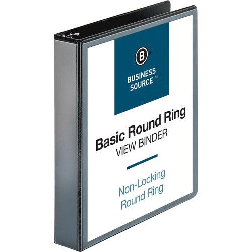 Business Source View Binder, w/ 2 Inside Pockets, 1-1/2" Capacity, Black