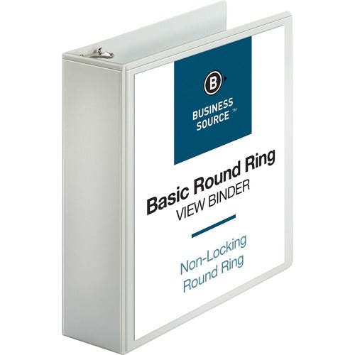 Business Source View Binder, w/ 2 Inside Pockets, 3" Capacity, White