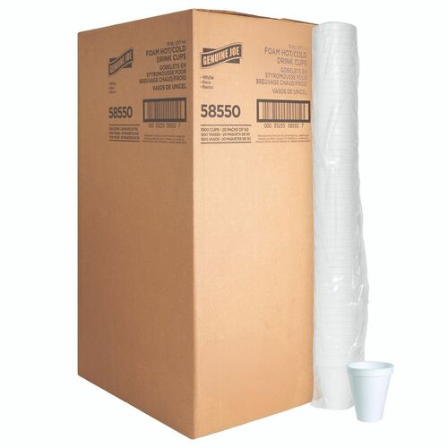 Genuine Joe Foam Cups, 8oz, 50/PK, 20PK/CT, White-GJO58550