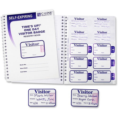 C-Line Badges,w/Registry Book, Self-Expiring, 3"x2",150/BX