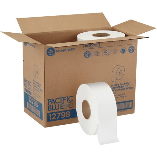 Georgia-Pacific Jumbo Jr Bath Tissue, 1000', 2-Ply, 8/CT, White-GPC12798