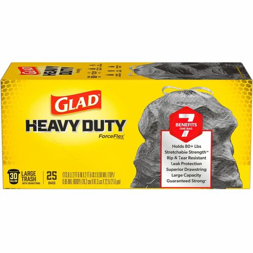 Clorox Company Trash Bags, Drawstring, 30 Gal, 25 Bags/Box, Black