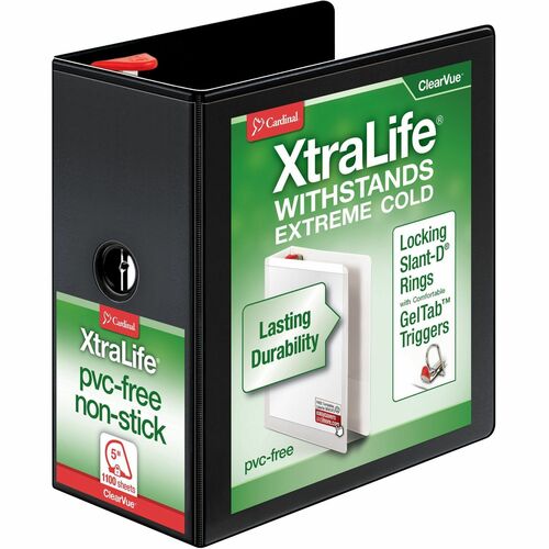 Cardinal Clearvue Binder, D-Ring, 5" Capacity, 11"x8-1/2", Black