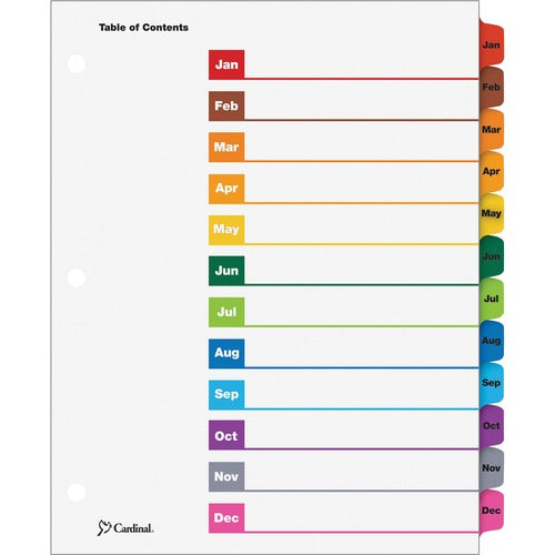 Cardinal One Step Index System, Monthly, Jan-Dec, 12-Tab, Multicolor