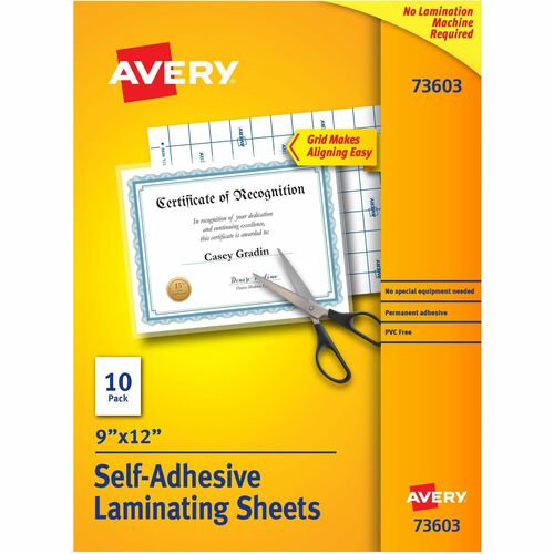 Avery Self Adhesive Laminating Sheets, 9"x12", 10/PK, Clear