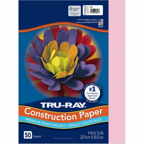 Pacon Construction Paper, 76lb., 9"x12", 50/PK, Pink