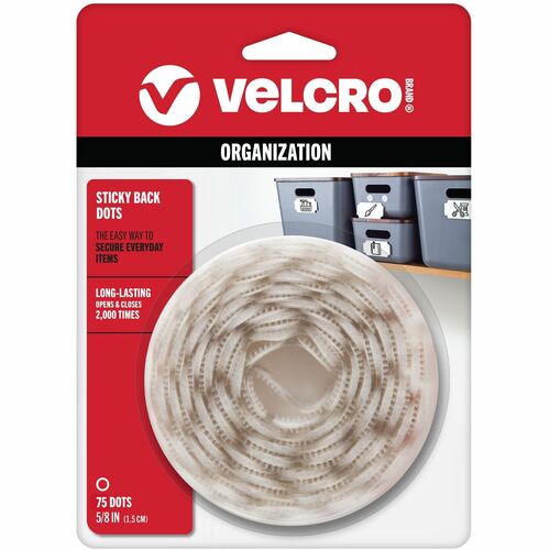 Velcro Industries Sticky Back Coins, Round, 5/8", 75/PK,White