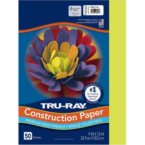 Pacon Construction Paper, 76lb., 9"x12", 50/PK, Brilliant Lime