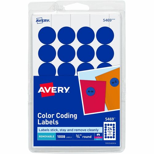 Avery Removable Labels, 3/4" Round, 1008/PK, Dark Blue