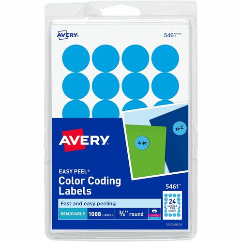 Avery Removable Labels, 3/4" Round, 1008/PK, Light Blue