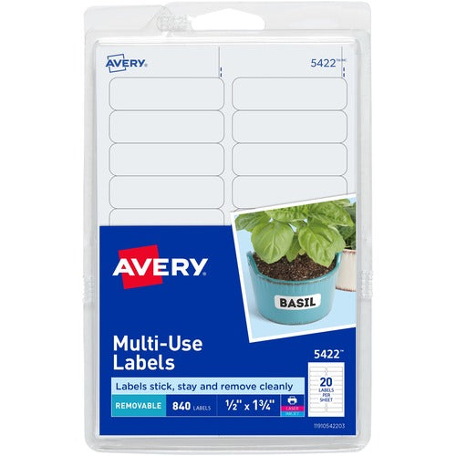 Avery Removable Multipurpose Label,1/2"x1-3/4",840/PK,White