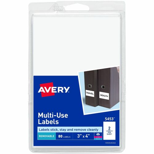 Avery Removable Multipurpose Label,3"x4",80/PK,White
