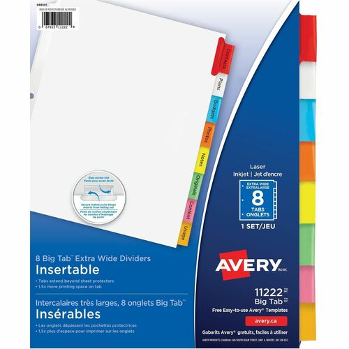 Avery Extra Wide Insertable Dividers,Big Tab,11"x9", 8 Tab/ST, MI