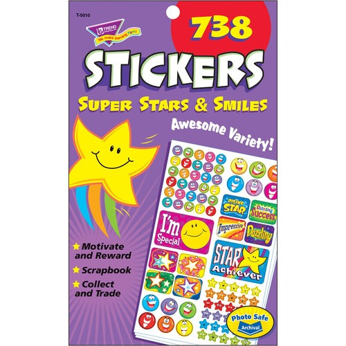 Trend Enterprises Super Stars & Smiles Stickers, 738 Stickers, 1/PD, Multi