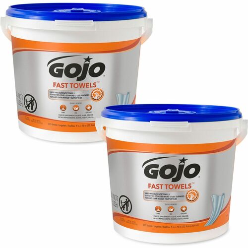 Gojo Hand Cleaning Towels, 9"x10", 225 Wipes/Tub, 2/CT, White-GOJ629902CT