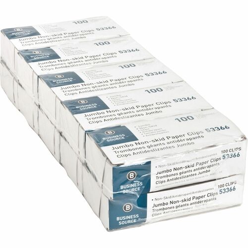 Business Source Paper Clips, Jumbo, Nonskid, 100/BX, 10BX/PK, Silver