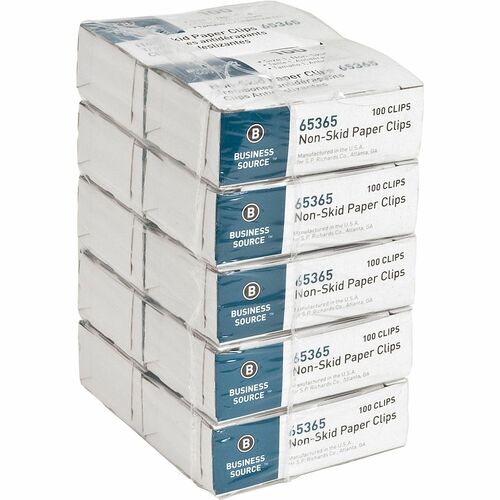 Business Source Paper Clips, Regular, Nonskid, 100/BX, 10BX/PK, Silver