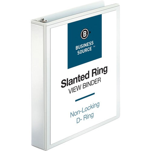 Business Source D-Ring Binder, w/Pockets, 1-1/2" Cap, 8-1/2"x11", White