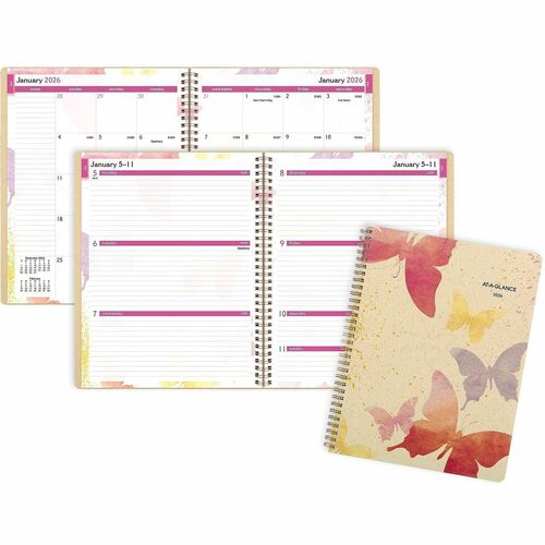 AT-A-GLANCE Wkly/Mthly Planner, Jan-Dec, 2PPM, 8-1/2"x11", Watercolors