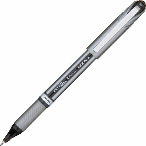 Pentel Gel Pens, Metal Tip, Medium Point, 1 DZ, Black Ink/ Silver
