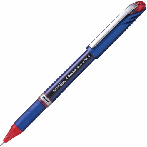 Pentel Gel Pen, Needle Tip/Fine Pt, 0.5mm, 12/BX, Red Ink