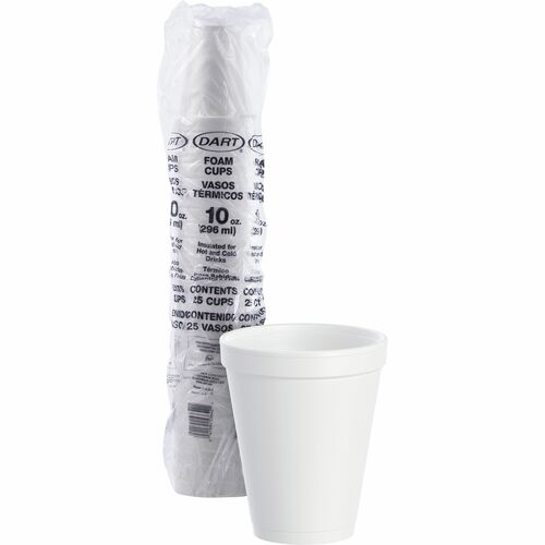 Dart Container Corp Cups, Hot/Cold, Foam, 10 oz, 25/BG, White