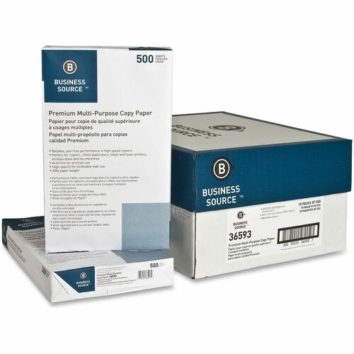 Business Source Multipurpose Paper,20lb,92 Bright,8-1/2"x14",500/RM,10/CT,WE