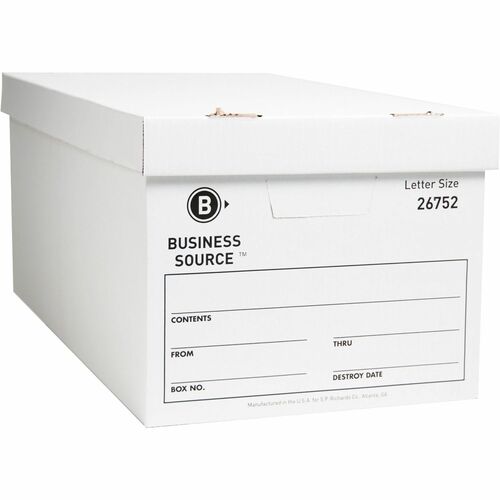 Business Source Storage Boxes, Ltr, 500 lb, 12"x24"x10", 12/CT, White