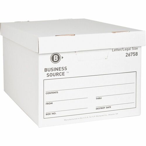 Business Source Storage Boxes, Ltr/Legal, 650 lb, 12"x15"x10", 12/CT, White