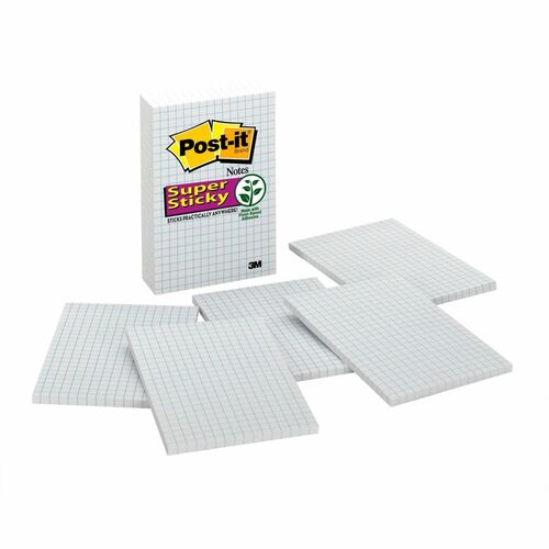 3M Super Sticky Notes, Lined, 4"x6" Grid, 50 Shts/PD, 6/PK, WE