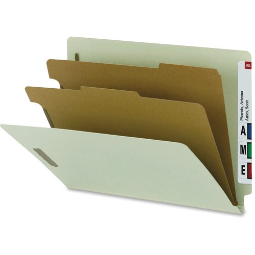 Nature Saver End Tab Classification Folders,2 Dividers,Ltr,10/BX,GY Green
