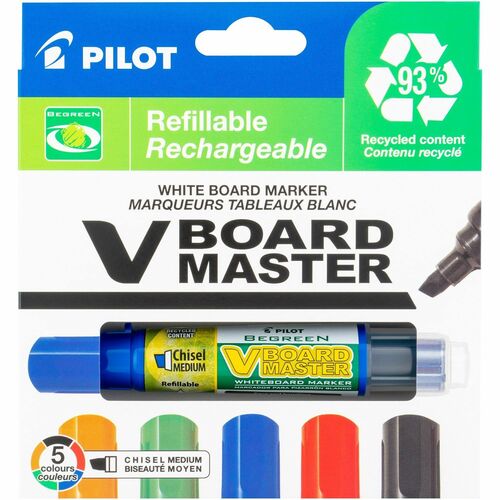 Pilot Whiteboard Marker, Refillable, Chisel Point, 5/PK, Assorted